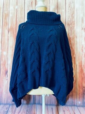 Women’s XL Chunky Sweater Moon & Madison Cropped Blue Cowl Neck Heavyweight Knit